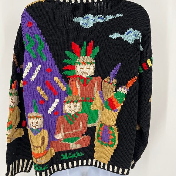 VTG BEREK Bergdorf Goodman New York Hand Knit Native American Themed Sweater M - Picture 3 of 8